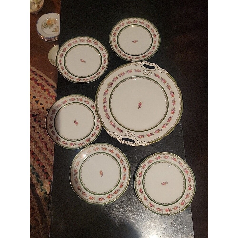 Set CT ALTWASSER SILESIA CARL TIELSCH GERMANY 10" CAKE & 5 6.5" Small Plates Ant